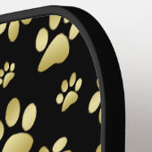 Golden Paw Prints on Black with Custom Name Pickleball Schläger (Linke Seite)