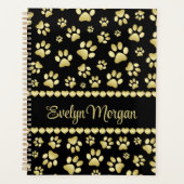 Golden Paw Prints on Black with Custom Name Planer (Vorderseite)