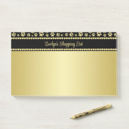 Golden Paw Prints on Black with Custom Name Post-it Klebezettel