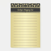 Golden Paw Prints on Black with Custom Name Post-it Klebezettel (Vorderseite)
