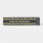 Golden Paw Prints on Black with Custom Name Schreibtischnamensplakette (Vorderseite )