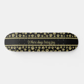 Golden Paw Prints on Black with Custom Name Skateboard (Horizontal)