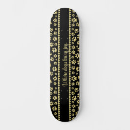 Golden Paw Prints on Black with Custom Name Skateboard