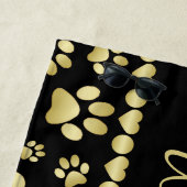 Golden Paw Prints on Black with Custom Name Strandtuch (Beispiel)