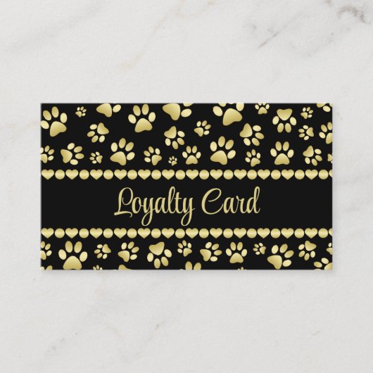 Golden Paw Prints on Black with Custom Name Treuekarte (Vorderseite)