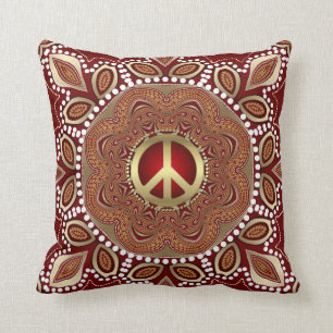 Golden Peace Earth Tribal Batik Cushion / Kissen