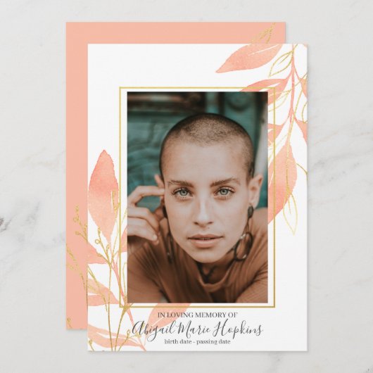 Golden Peach floral in Love Memory Beerdigung Dankeskarte (Vorne/Hinten)