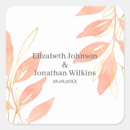 Golden Peach Hochzeit mit floralen Farben Quadratischer Aufkleber