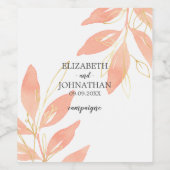 Golden Peach Hochzeit mit floralen Farben Weinetikett (Einzelnes Label)