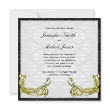 Golden Peacock auf Damask Hochzeit Einladung