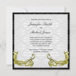 Golden Peacock auf Damask Hochzeit Einladung