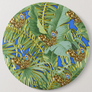 Golden Peacock Blätter auf Cerulean Blue Button