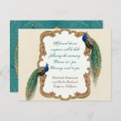 Golden Peacock & Calligraphy Empfang Einladung (Vorne/Hinten)