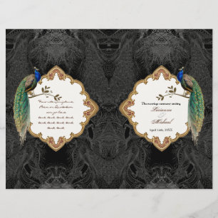 Golden Peacock & Calligraphy Swirl Wedding Program