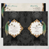 Golden Peacock & Calligraphy Swirl Wedding Program (Vorne/Hinten)