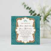 Golden Peacock & Calligraphy Wirbel Einladung (Stehend Vorderseite)