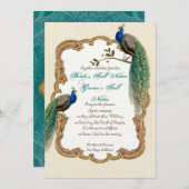 Golden Peacock & Calligraphy Wirbel Einladung (Vorne/Hinten)