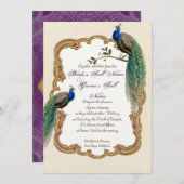 Golden Peacock & Calligraphy Wirbel Einladung (Vorne/Hinten)