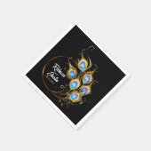 Golden Peacock Feather Black Modern Boho Serviette (Ecke)