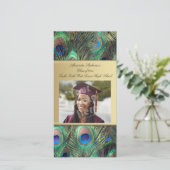 Golden Peacock Feather Eleganter Abschluss Ankündigung (Stehend Vorderseite)