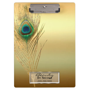 Golden Peacock Feather Elegantes Glam Personalisie Klemmbrett