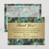 Golden Peacock Feather Wedding/Danke Postkarte (Vorne/Hinten)