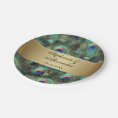 Golden Peacock Feather Wedding Pappteller (Schrägansicht)