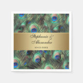 Golden Peacock Feather Wedding Serviette (Vorderseite)