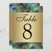 Golden Peacock Feather Wedding Tischnummer (Vorne/Hinten)