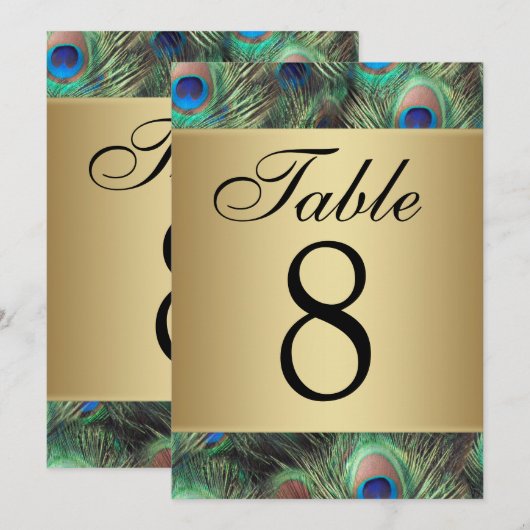 Golden Peacock Feather Wedding Tischnummer (Vorne/Hinten)