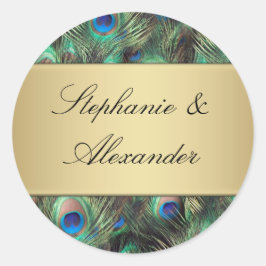 Golden Peacock Feather Wedding Umschlag Aufkleber