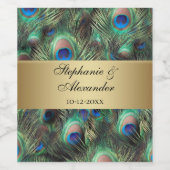 Golden Peacock Feather Wedding Weinetikett (Einzelnes Label)