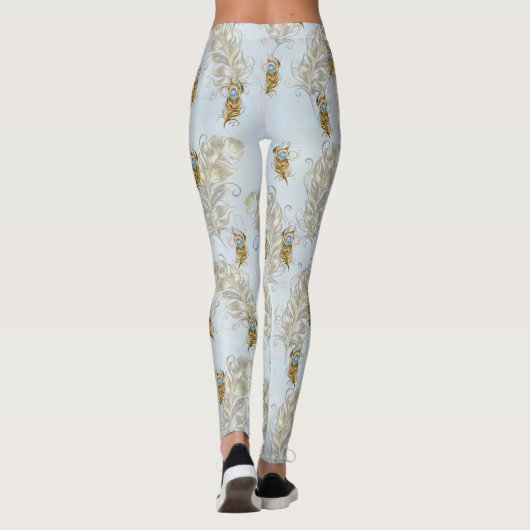 Golden Peacock Feathers and Blätter Leggings (Rückseite)