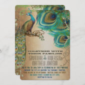 Golden Peacock Feathers Einladung (Vorne/Hinten)