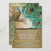 Golden Peacock Feathers Einladung (Vorne/Hinten)