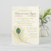 Golden Peacock Feathers Einladung (Stehend Vorderseite)