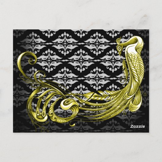 Golden Peacock Illustration Damaskus auf der Tisch Postkarte (Rückseite)