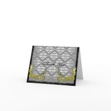 Golden Peacock Illustration on Damask Vielen Dank