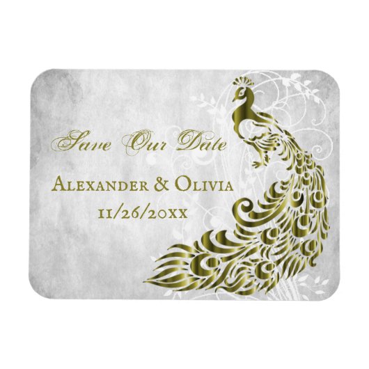 Golden Peacock Leaf Wein retten Date Magnet (Horizontal)