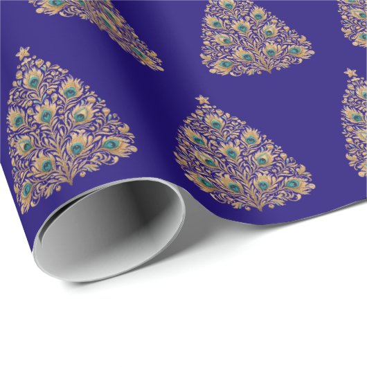 Golden Peacock Weihnachtsbaum Geschenkpapier (Rolleneckpunkt)