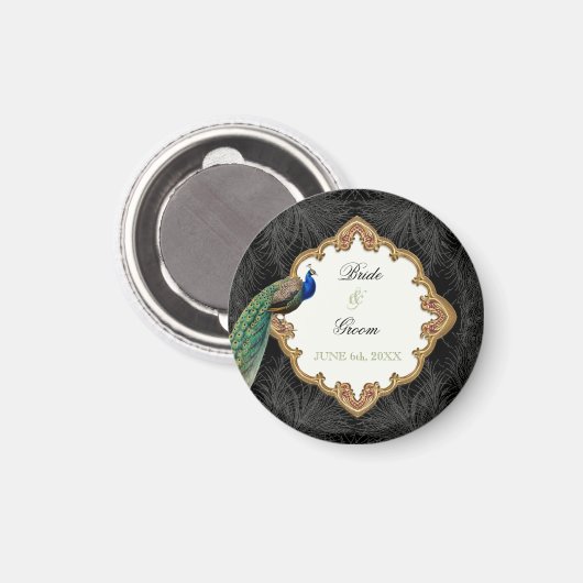 Golden Peacock & Wirbel - Hochzeit retten das Datu Magnet (Vorderseite/Rückseite)