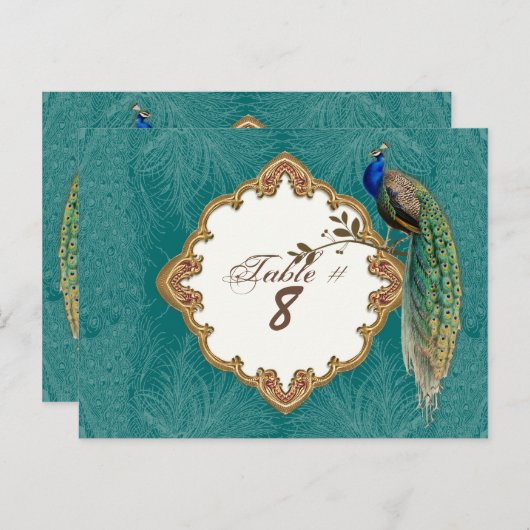 Golden Peacock & Wirbel - Tischnummer Cards (Vorne/Hinten)