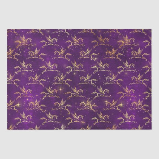 Golden Pegasus Sparkle Pattern on Regal Purple Seidenpapier (Vorderseite)