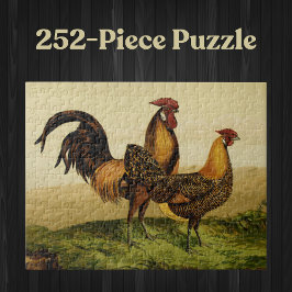 Golden Penciled Hamburg Roosters and Hens on Farm Puzzle