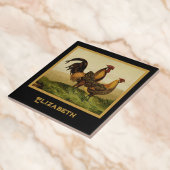 Golden Penciled Hamburg Roosters Black Monogram Fliese