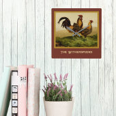 Golden Penciled Hamburg Roosters Hens on Farm Quadratische Wanduhr