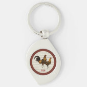 Golden Penciled Hamburg Roosters Maroon Monogram Schlüsselanhänger (Vorderseite)