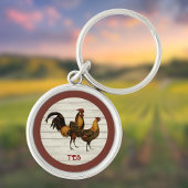 Golden Penciled Hamburg Roosters Maroon Monogram  Schlüsselanhänger