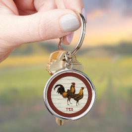 Golden Penciled Hamburg Roosters Maroon Monogram  Schlüsselanhänger