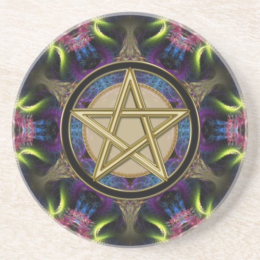Golden Pentacle Magick Fractals Getränkeuntersetzer (Vorne)